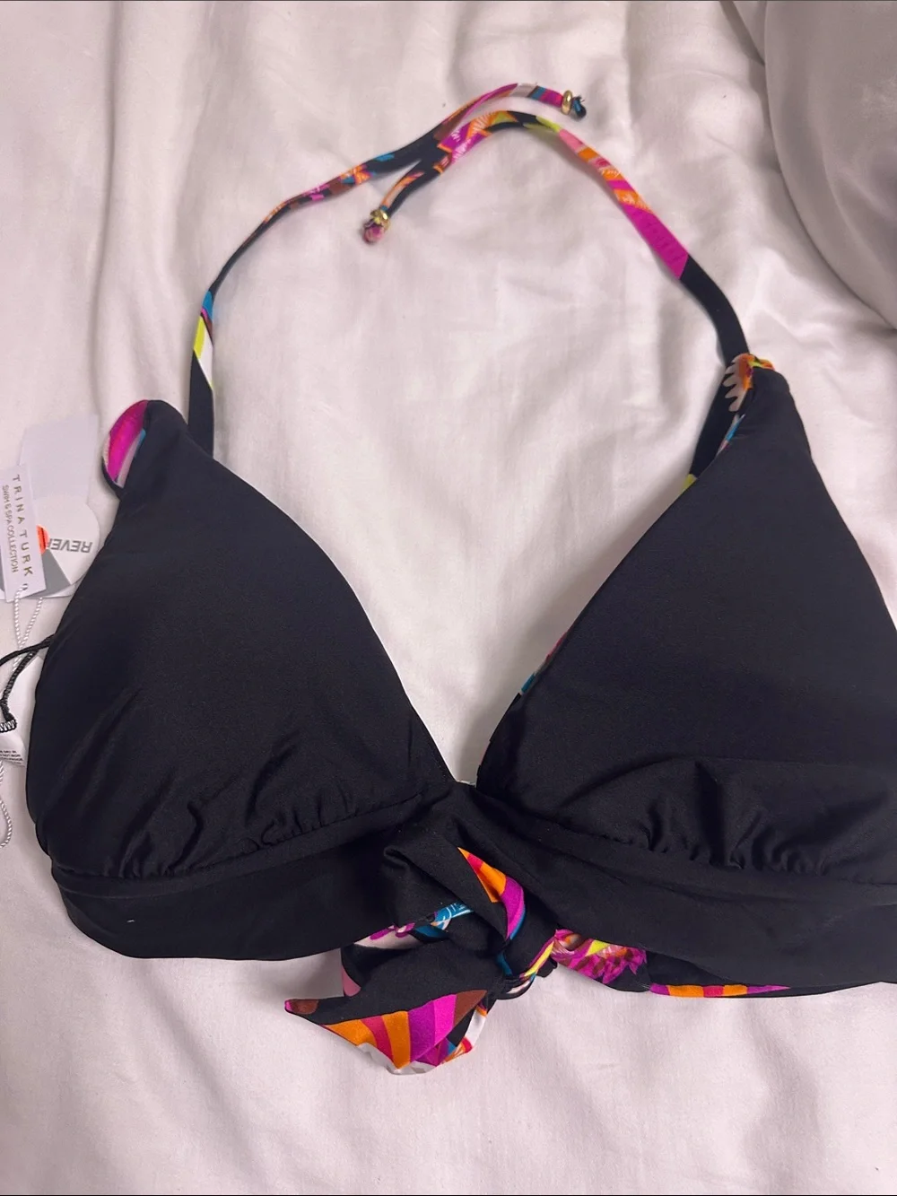 Trina Turk Black Multicolor Feather-Print Bikini Top - Picture 6 of 6